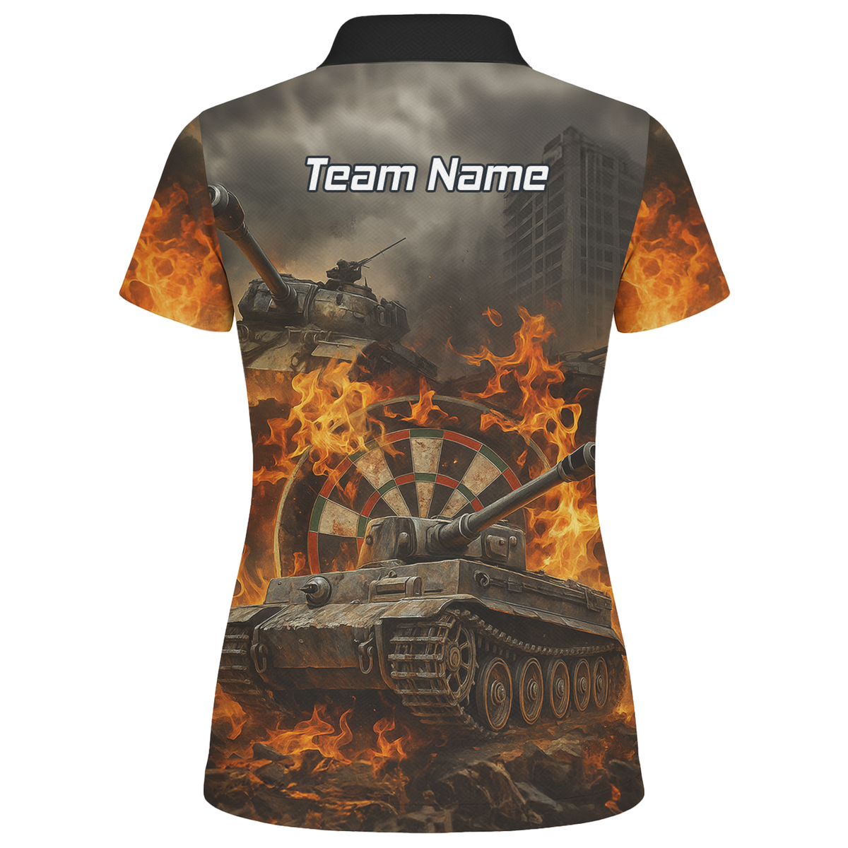 Personalised Flaming Tank Grunge Dart Polo Shirt For Men Z8828 additional image 2