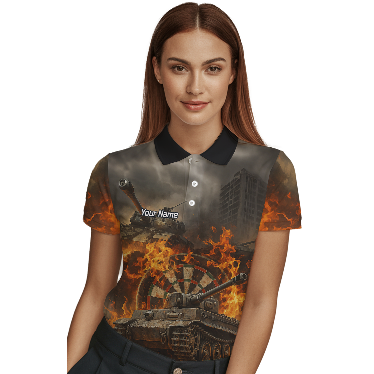 Personalised Flaming Tank Grunge Dart Polo Shirt For Men Z8828 additional image 3