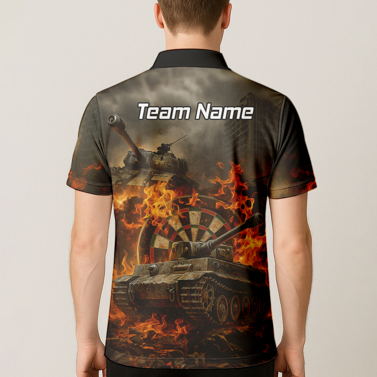 Personalised Flaming Tank Grunge Dart Polo Shirt For Men Z8828 additional image 5