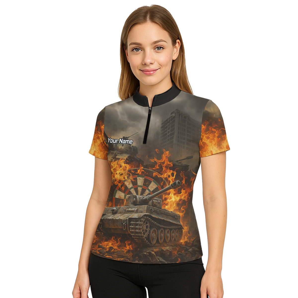 Personalised Flaming Tank Grunge Dart Polo Shirt For Men Z8828 additional image 5