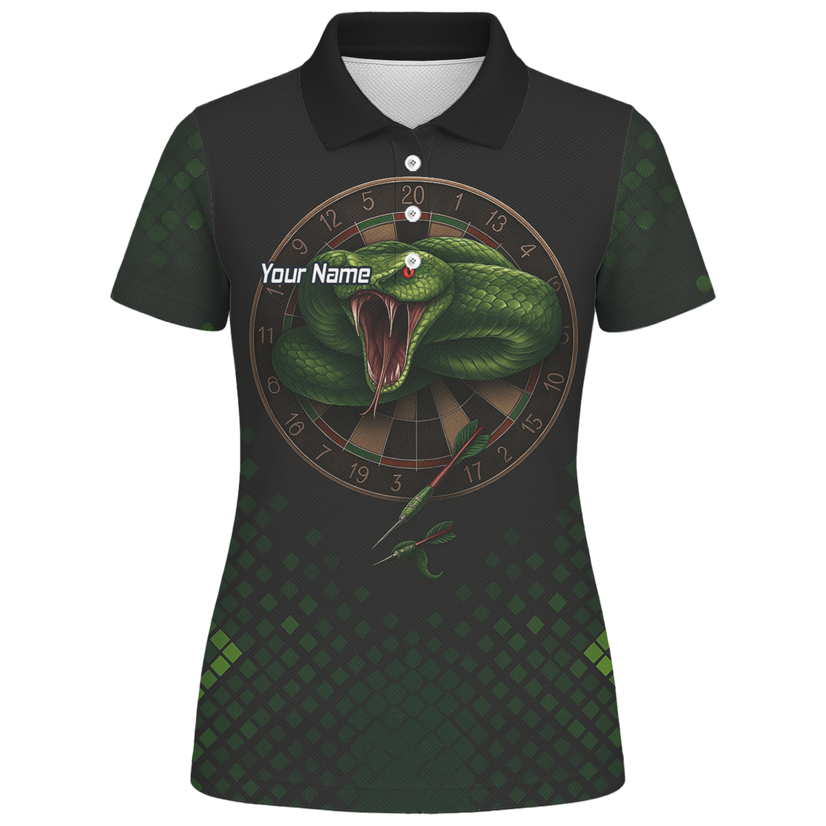Personalised Green Viper Snake Dartboard Polo Shirt Black For Men J2772 additional image 1