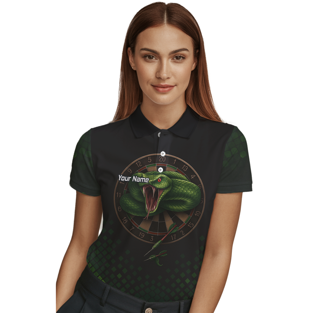 Personalised Green Viper Snake Dartboard Polo Shirt Black For Men J2772 additional image 3