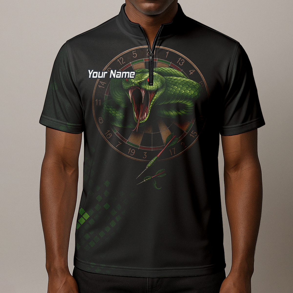 Personalised Green Viper Snake Dartboard Polo Shirt Black For Men J2772 additional image 8