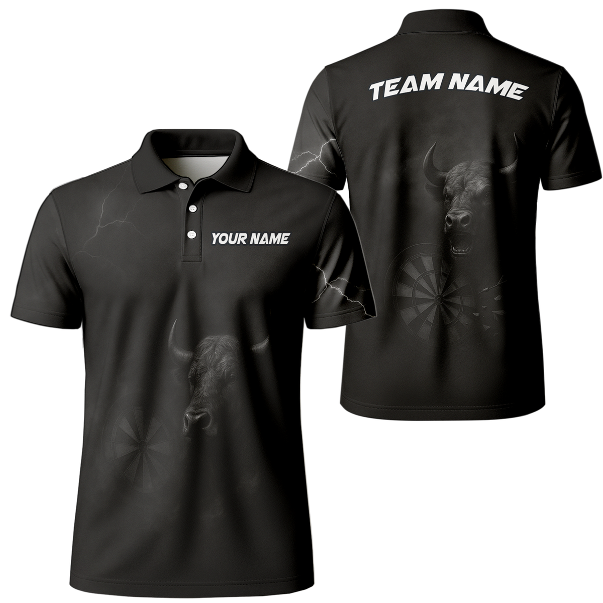 Personalized Bull Grunge Black Dart Polo Shirt Custom Name main image - polo, Pocket No