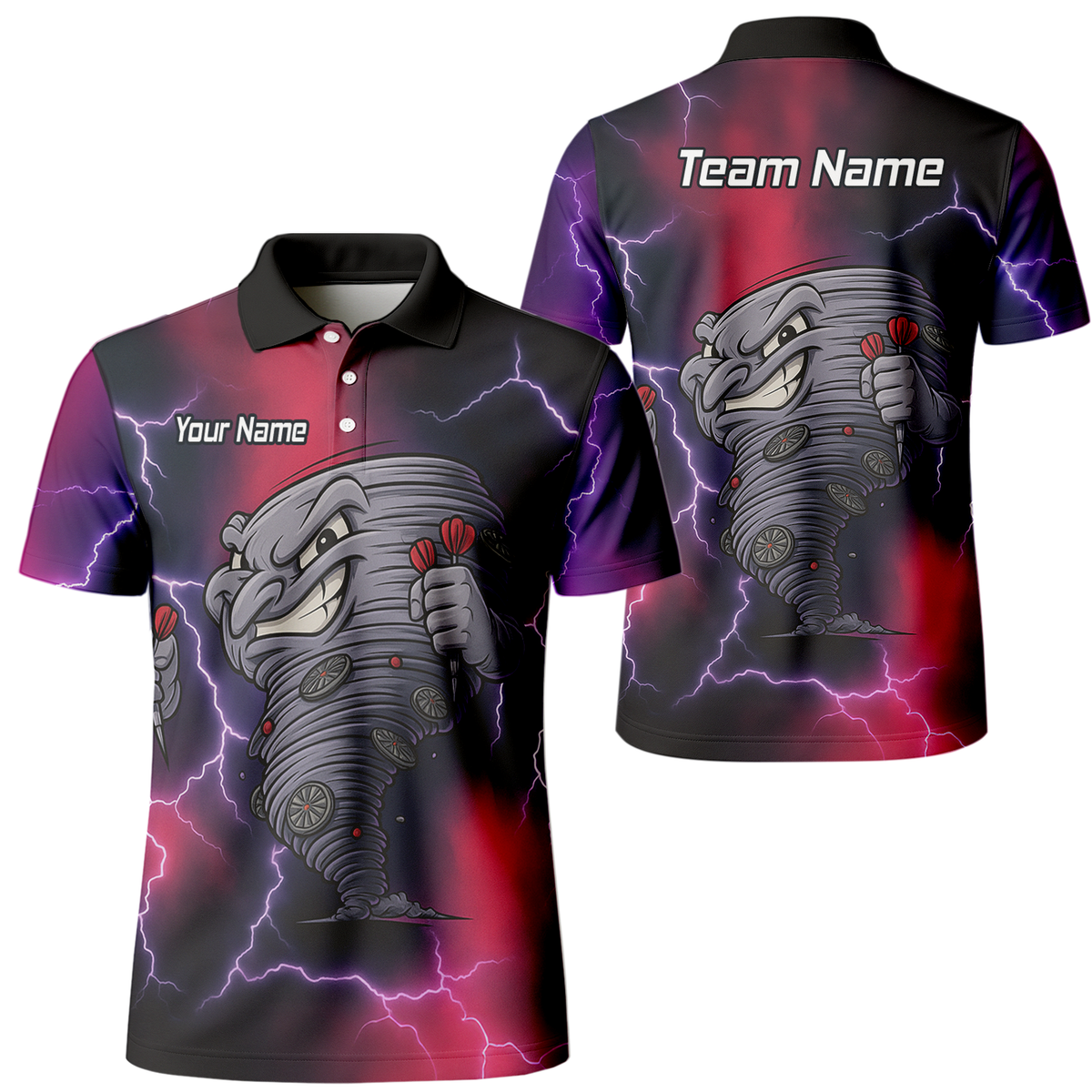 Personalised Tornado Lightning Dart Polo Shirt Black Red Purple For Men M1397 main image - polo No