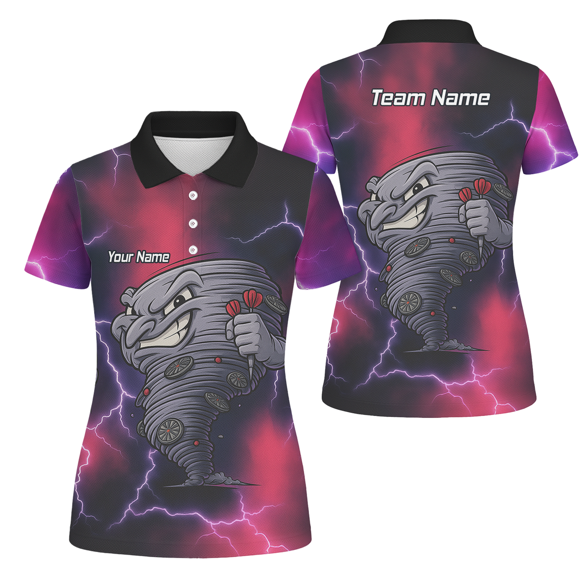 Personalised Tornado Lightning Dart Polo Shirt Black Red Purple For Men M1397 main image - polo No
