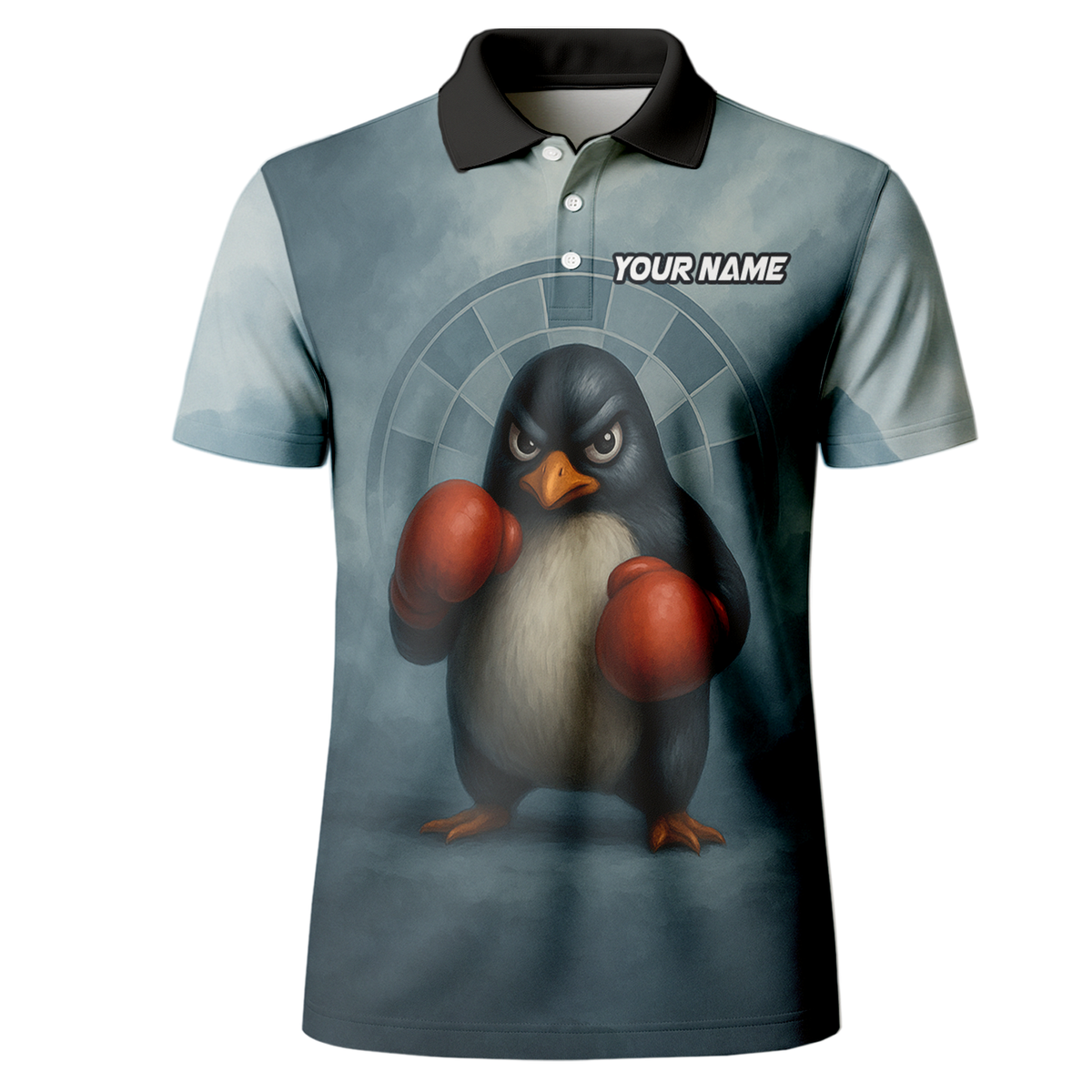 Personalized Boxing Penguin Dart Polo Shirt for Team or Player Name, Grey Blue Red additional image 2