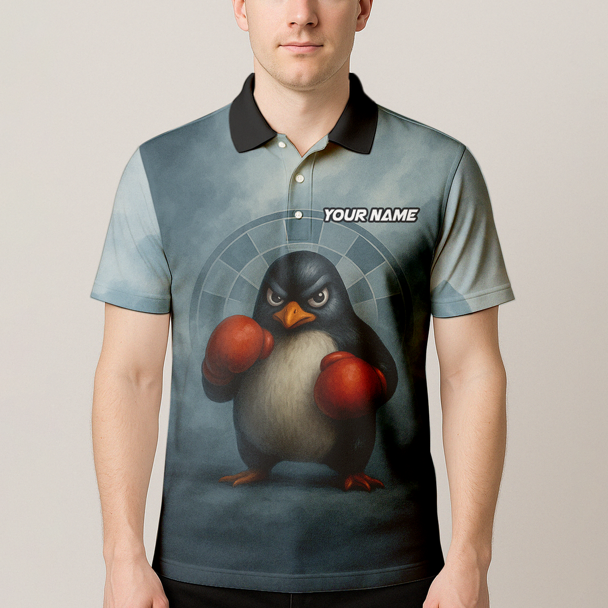 Personalized Boxing Penguin Dart Polo Shirt for Team or Player Name, Grey Blue Red additional image 4