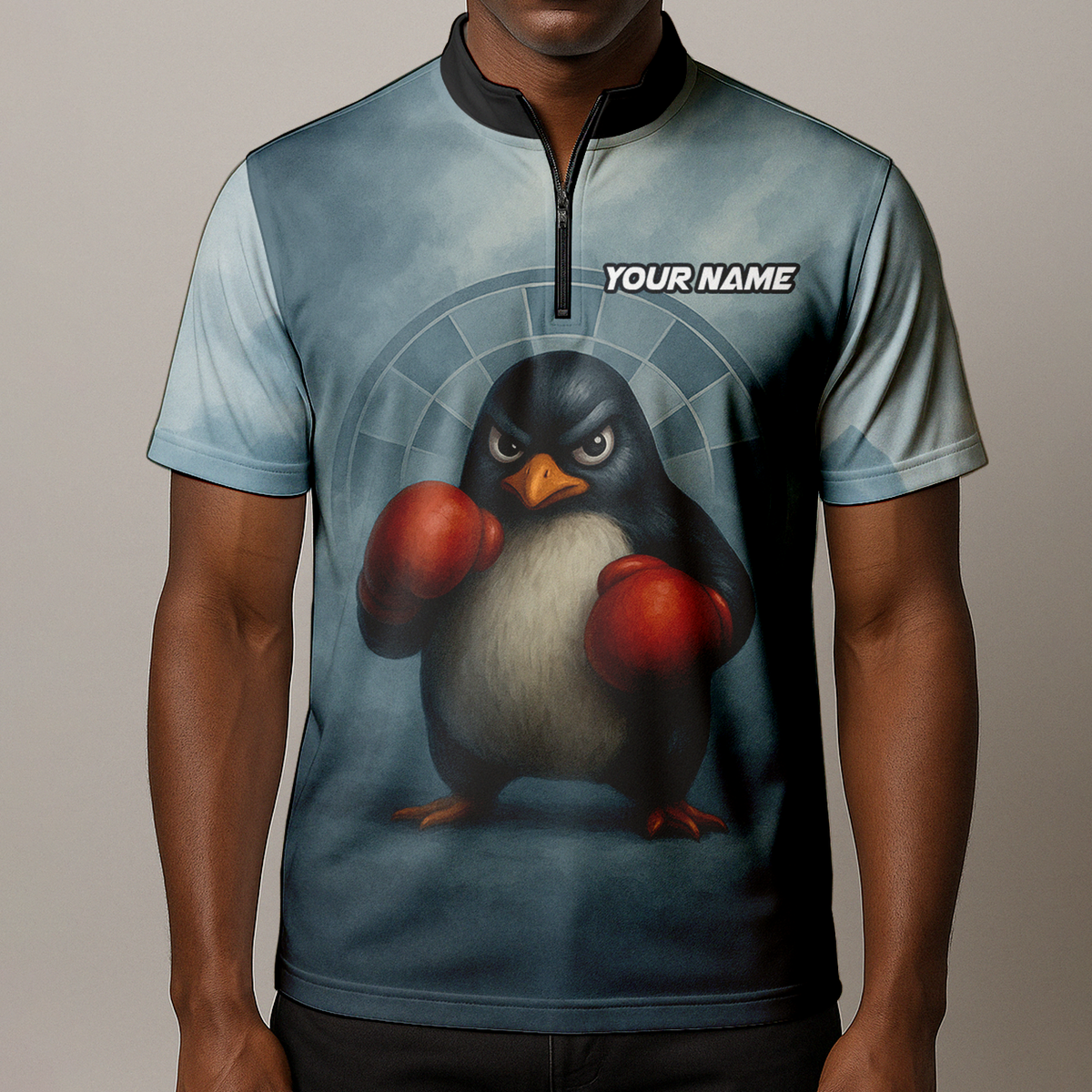 Personalized Boxing Penguin Dart Polo Shirt for Team or Player Name, Grey Blue Red additional image 8