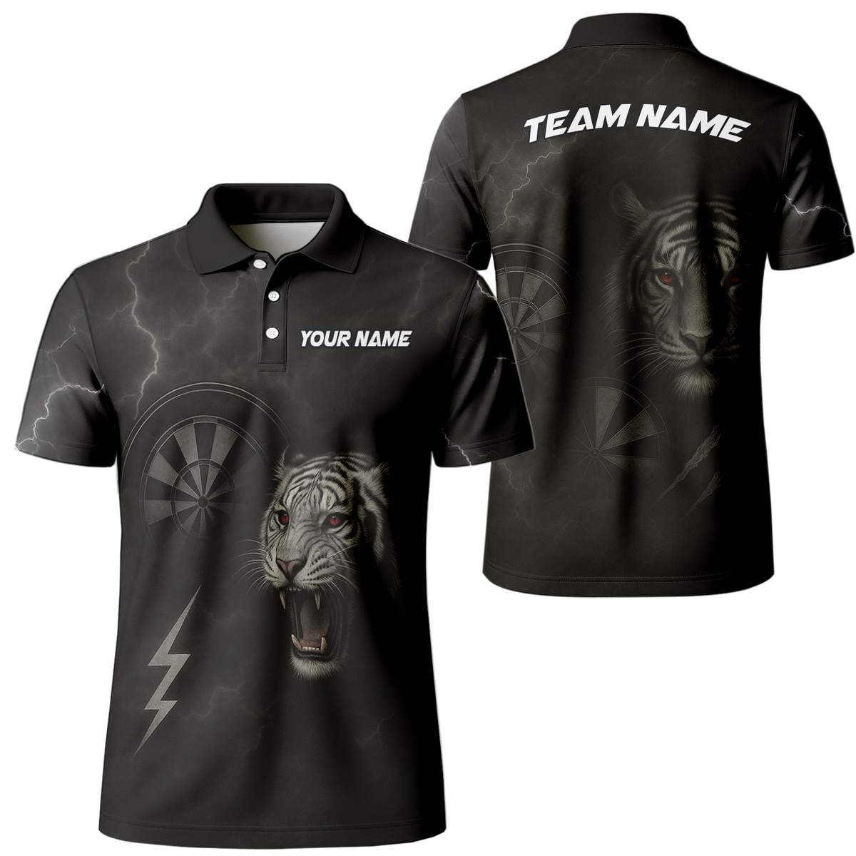 Custom Roaring Tiger Lightning Dart Jersey Polo Shirt Black Red Eyes main image - polo, Pocket No