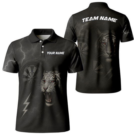 Custom Roaring Tiger Lightning Dart Jersey Polo Shirt Black Red Eyes main image - polo, Pocket No
