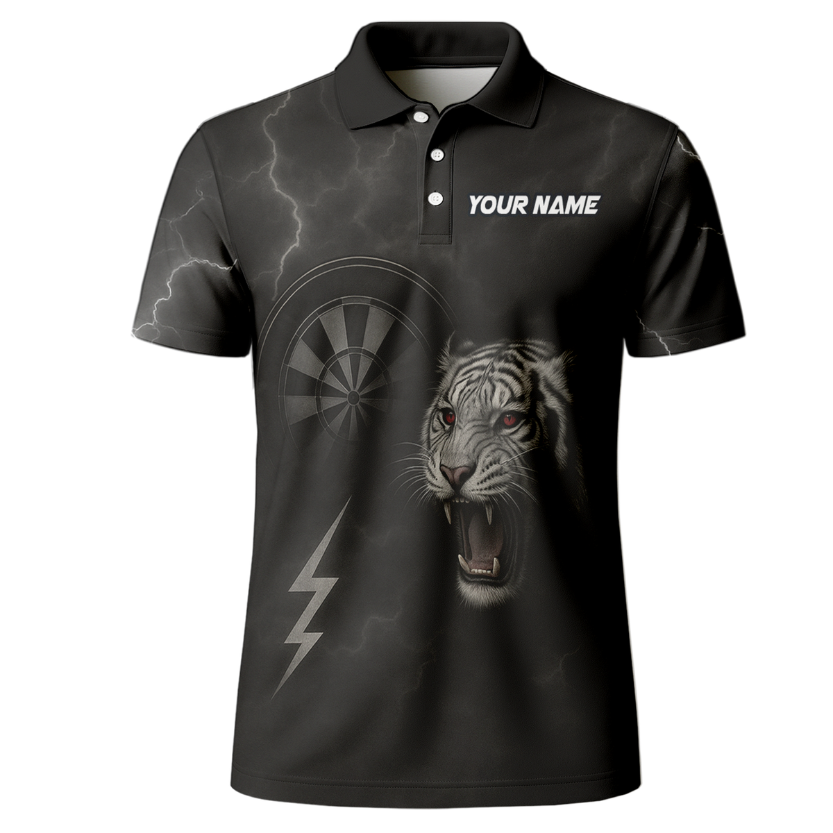 Custom Roaring Tiger Lightning Dart Jersey Polo Shirt Black Red Eyes additional image 2