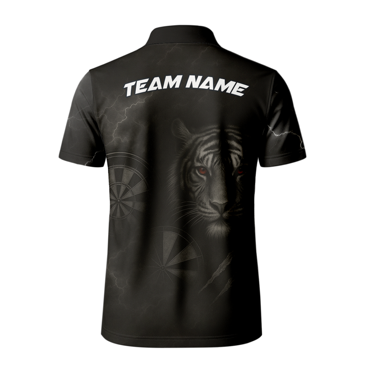 Custom Roaring Tiger Lightning Dart Jersey Polo Shirt Black Red Eyes additional image 3