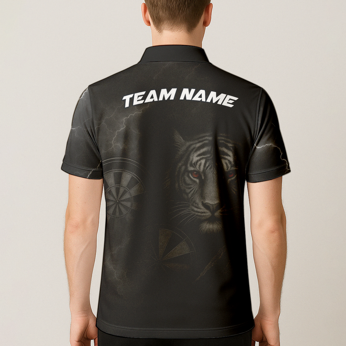 Custom Roaring Tiger Lightning Dart Jersey Polo Shirt Black Red Eyes additional image 5
