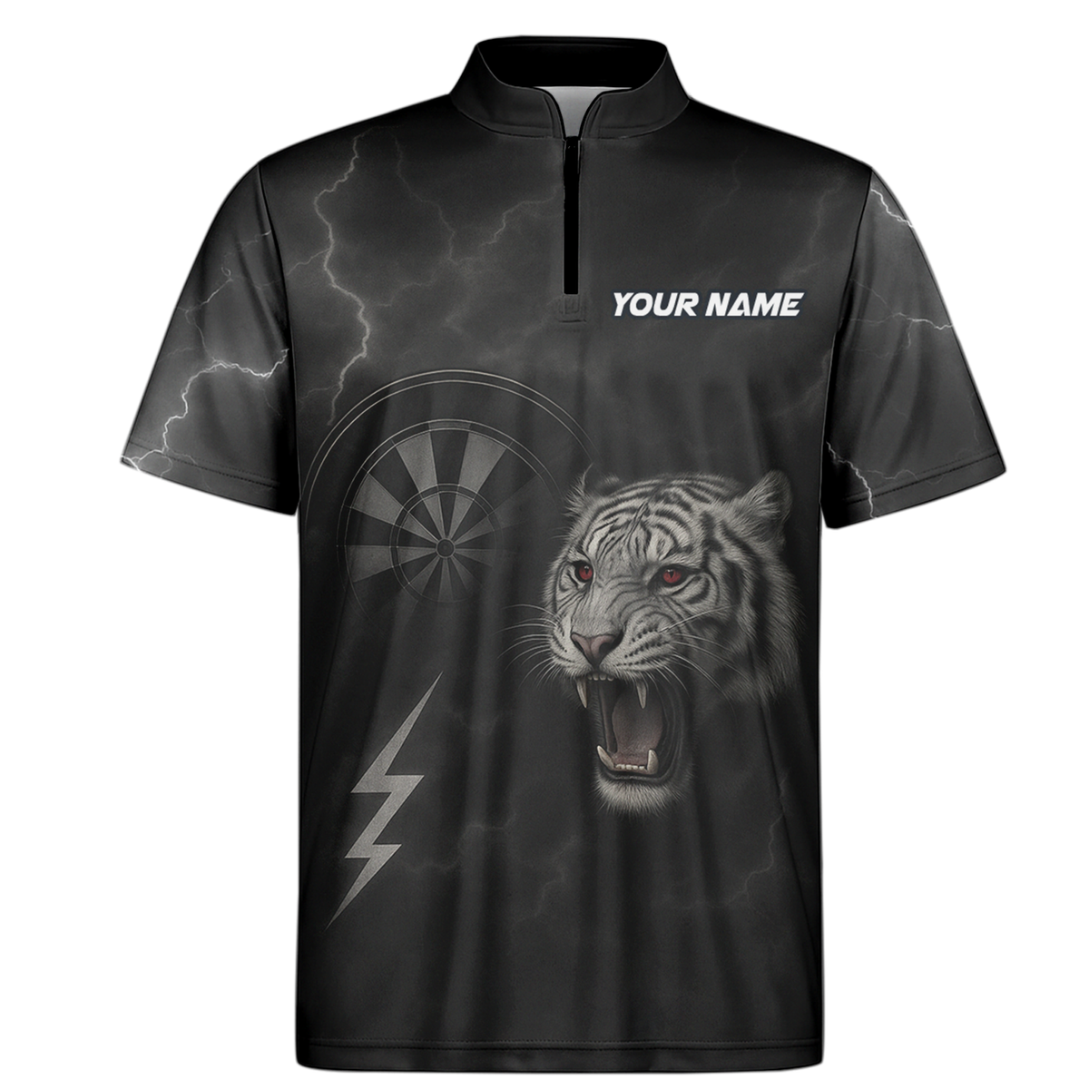 Custom Roaring Tiger Lightning Dart Jersey Polo Shirt Black Red Eyes additional image 6