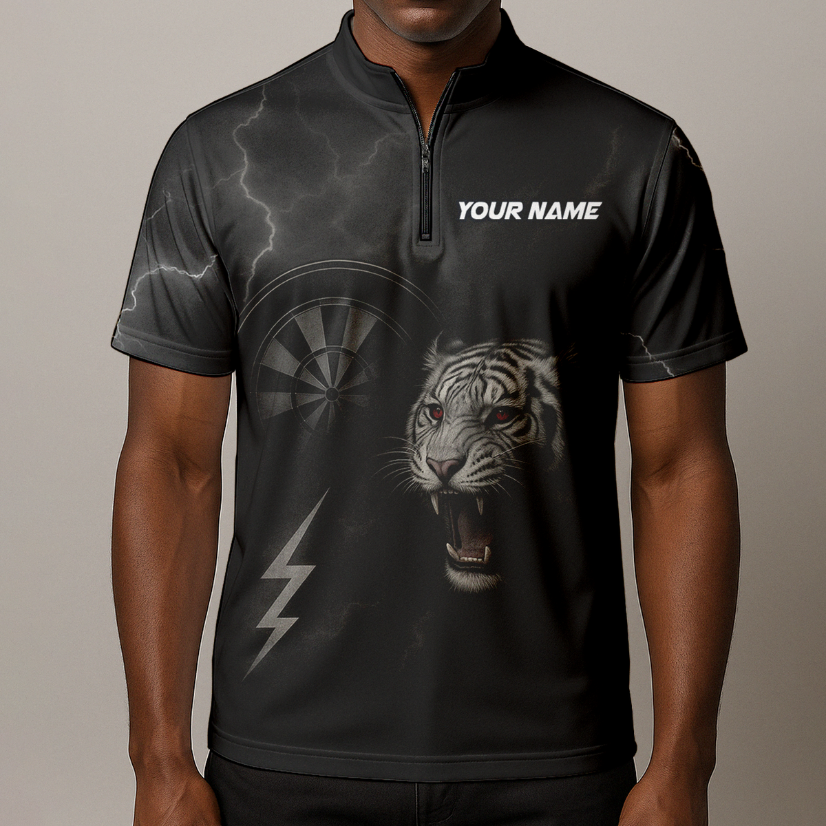Custom Roaring Tiger Lightning Dart Jersey Polo Shirt Black Red Eyes additional image 8