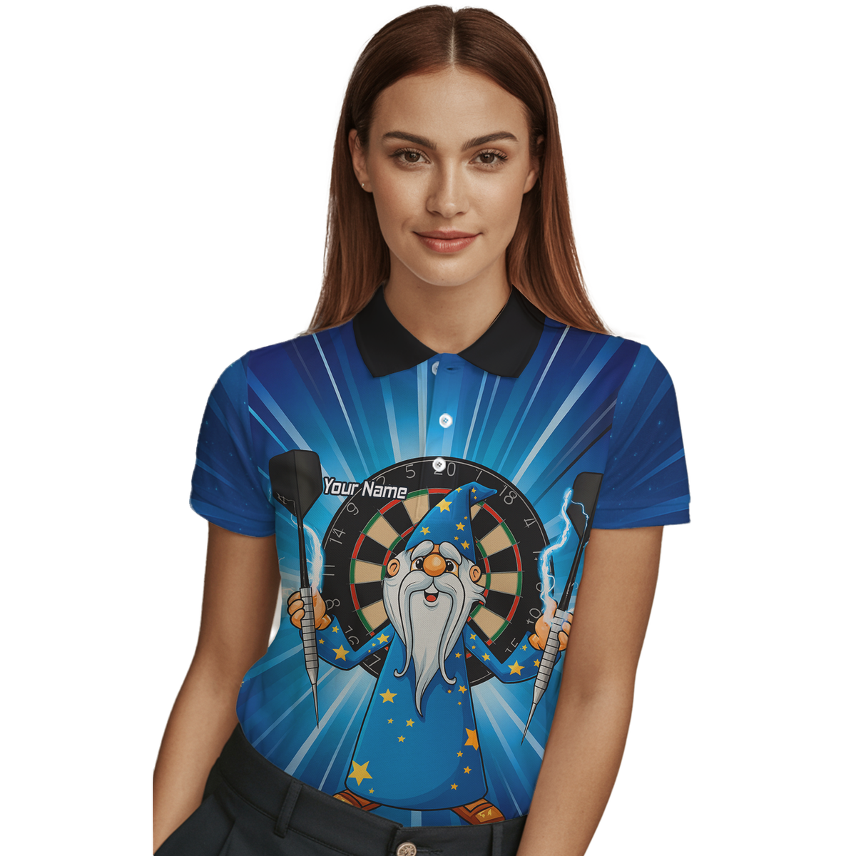 Personalised Magic Wizard Dart Polo Shirt Blue Stars For Men V9664 additional image 3