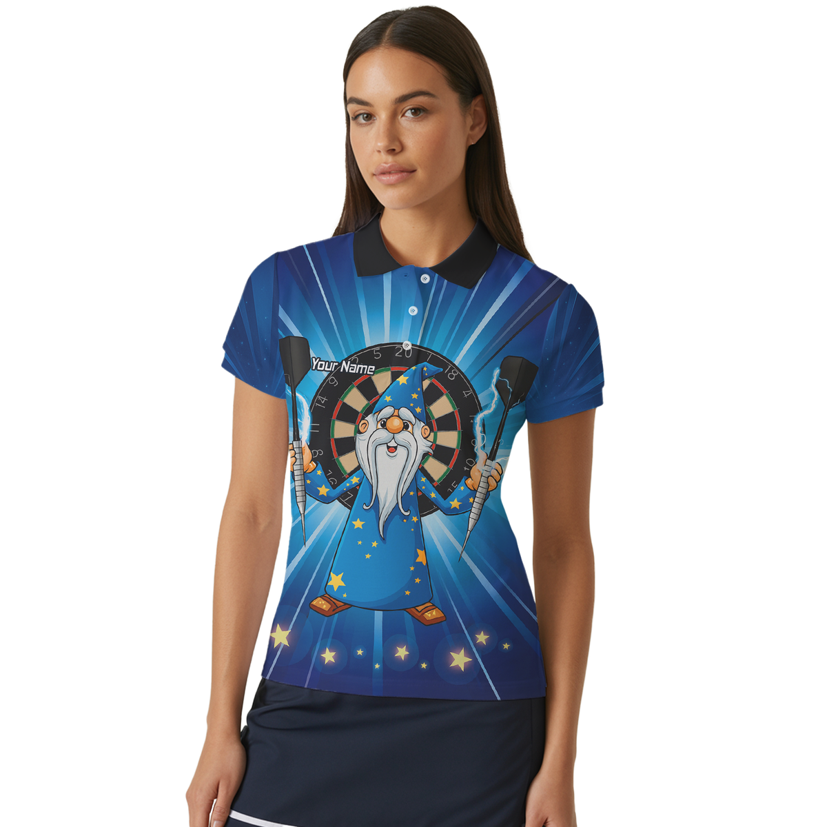 Personalised Magic Wizard Dart Polo Shirt Blue Stars For Men V9664 additional image 4