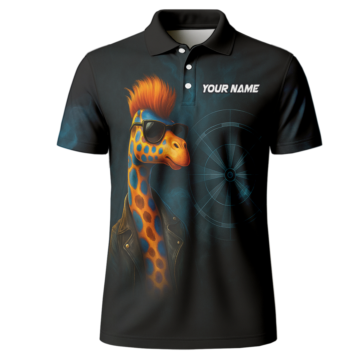 Personalized Cool Giraffe Darts Polo Shirt Black additional image 2