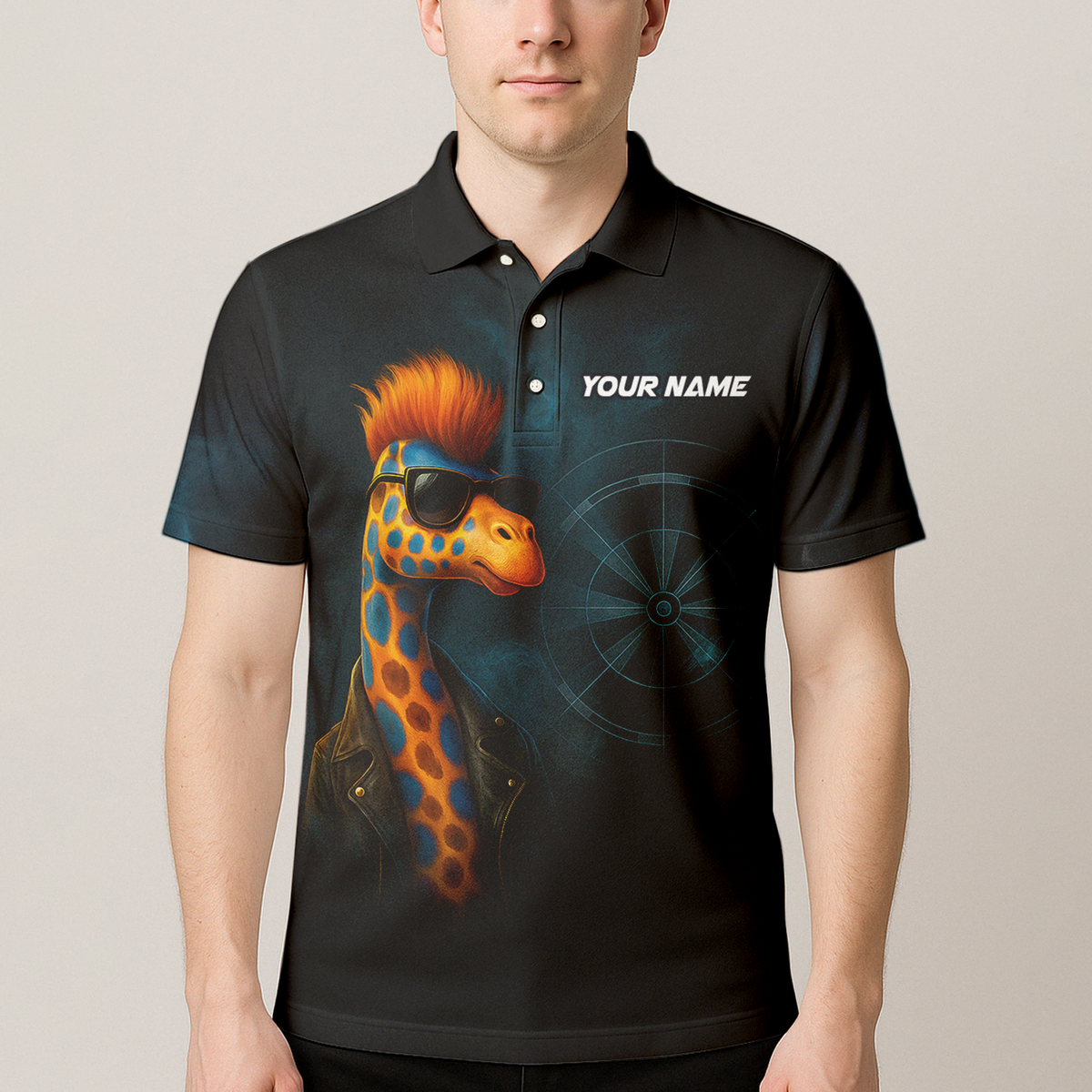 Personalized Cool Giraffe Darts Polo Shirt Black additional image 4