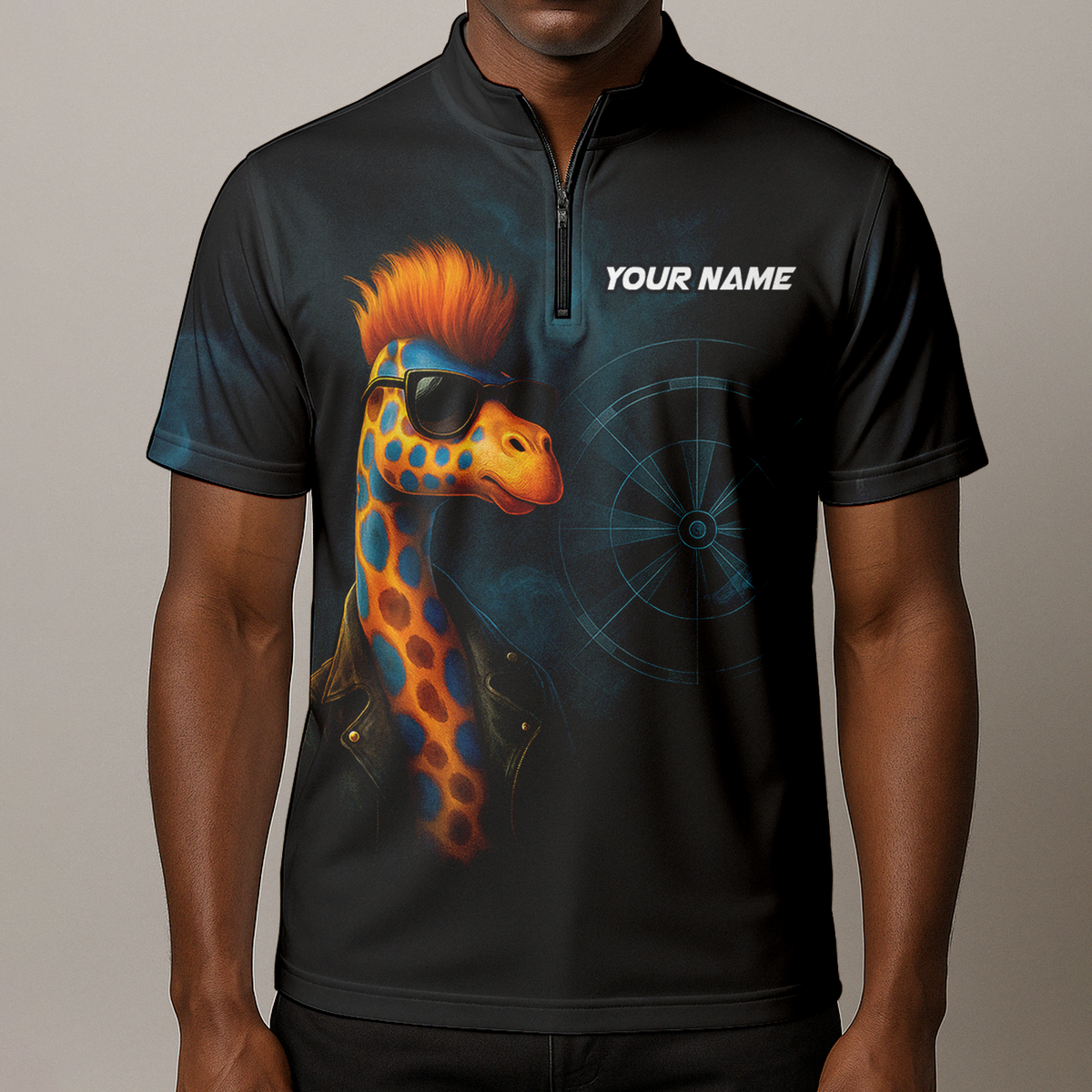 Personalized Cool Giraffe Darts Polo Shirt Black additional image 8