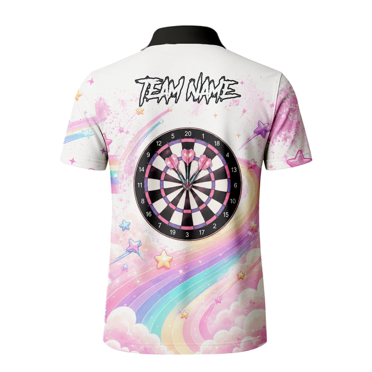 Personalised Pink & White Rainbow Unicorn Darts Shirt For Men F188