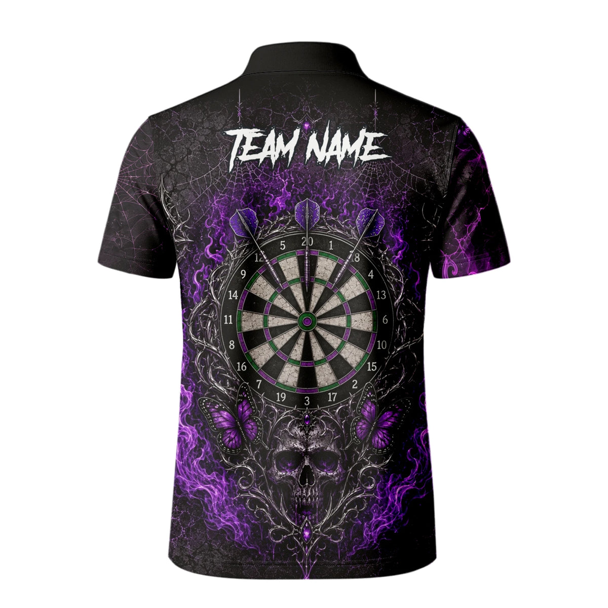 Personalised Black & Purple Skull Butterfly Darts Shirt For Men Q241