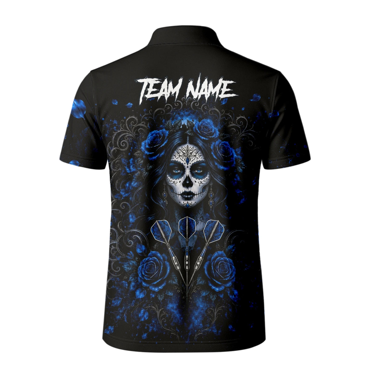 Personalised Black & Blue Sugar Skull Roses Darts Shirt For Men I884