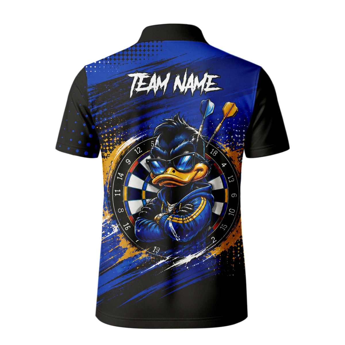 Personalised Blue & Gold Cool Duck Darts Polo Shirt For Men L859