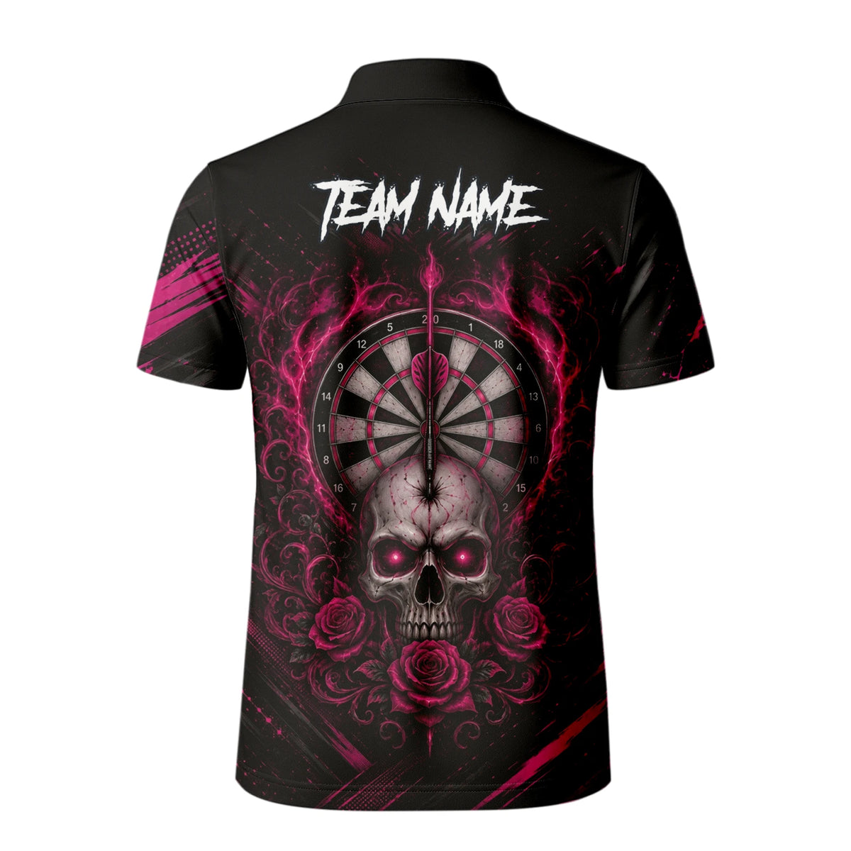 Personalised Black & Pink Skull and Roses Darts Shirt For Men V308