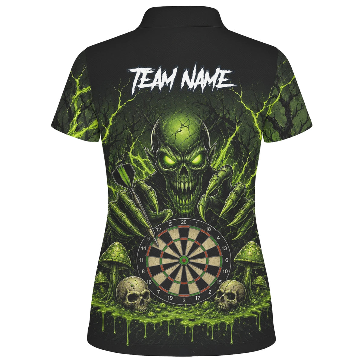 Personalised Black & Green Monster Skull Dartboard Darts Shirt For Women A277