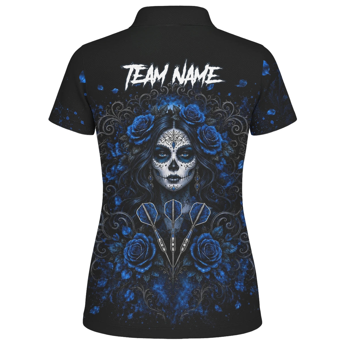 Personalised Black & Blue Sugar Skull Roses Darts Shirt For Women I884