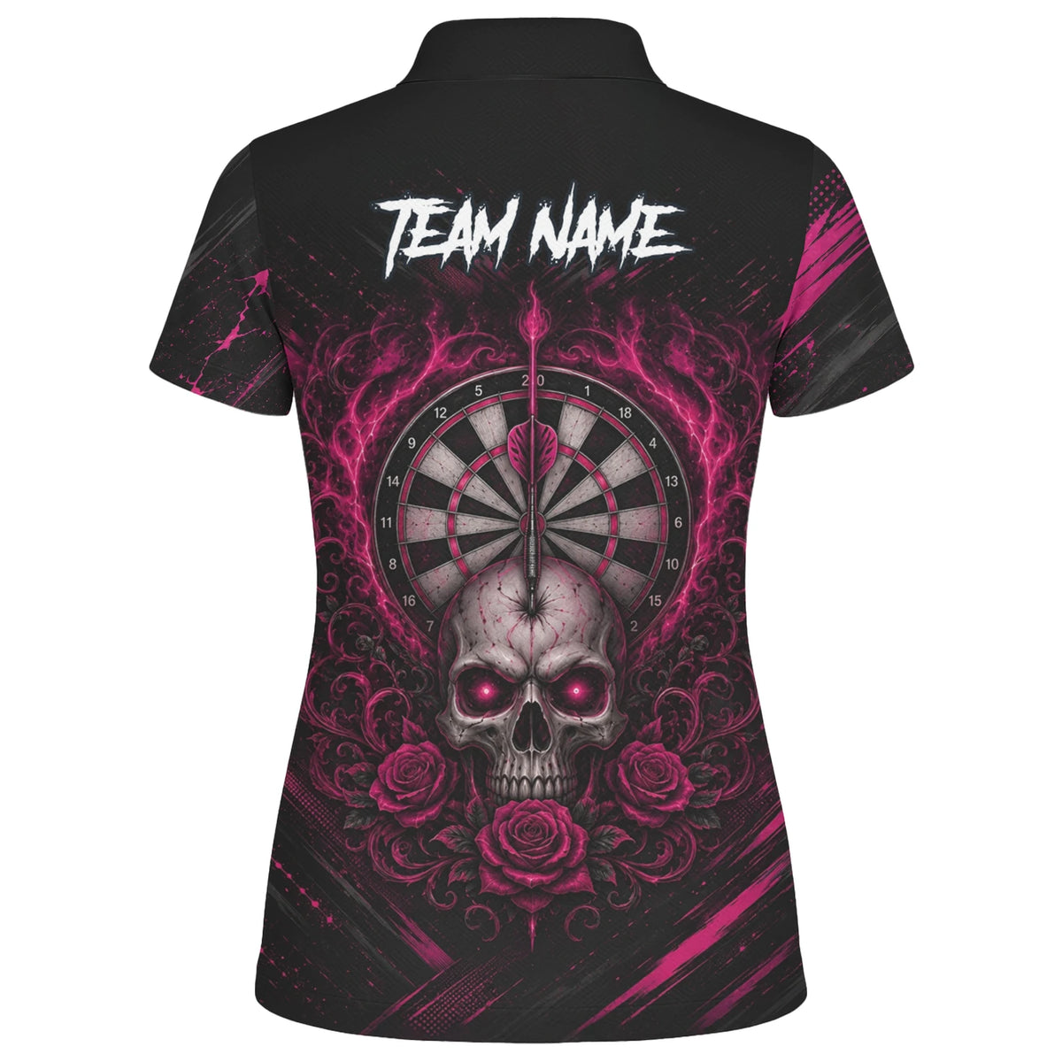 Personalised Black & Pink Skull and Roses Darts Shirt For Women V308