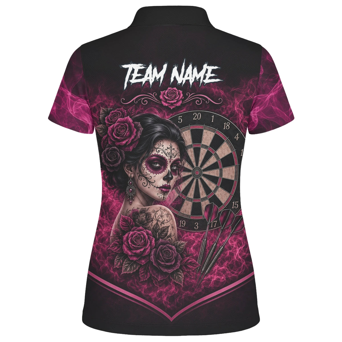 Personalised Black & Pink Sugar Skull Roses Darts Shirt For Women Z109