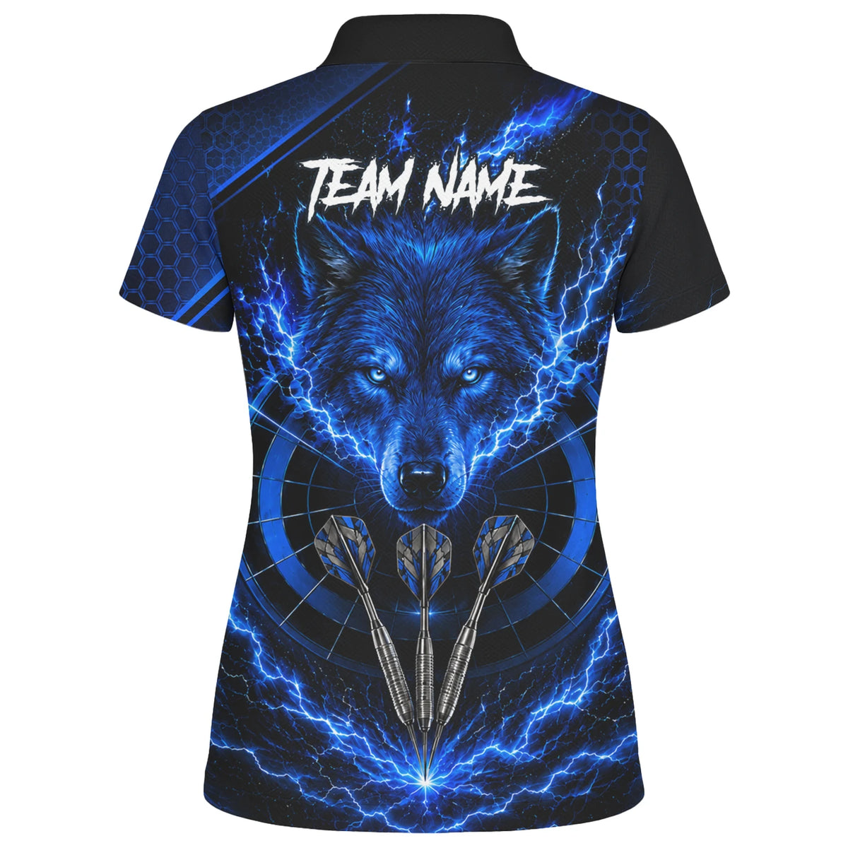 Personalised Black & Blue Wolf Lightning Darts Shirt For Women Y375