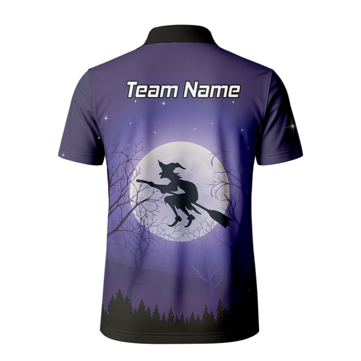 Personalised Witch Flying Moon Darts Polo Shirt Purple Black For Men J5877 additional image 3