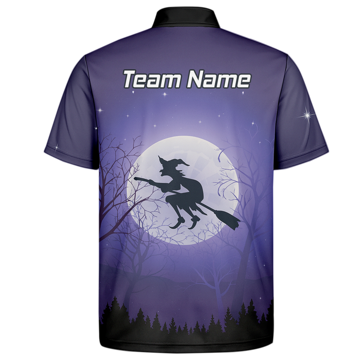 Personalised Witch Flying Moon Darts Polo Shirt Purple Black For Men J5877 additional image 7