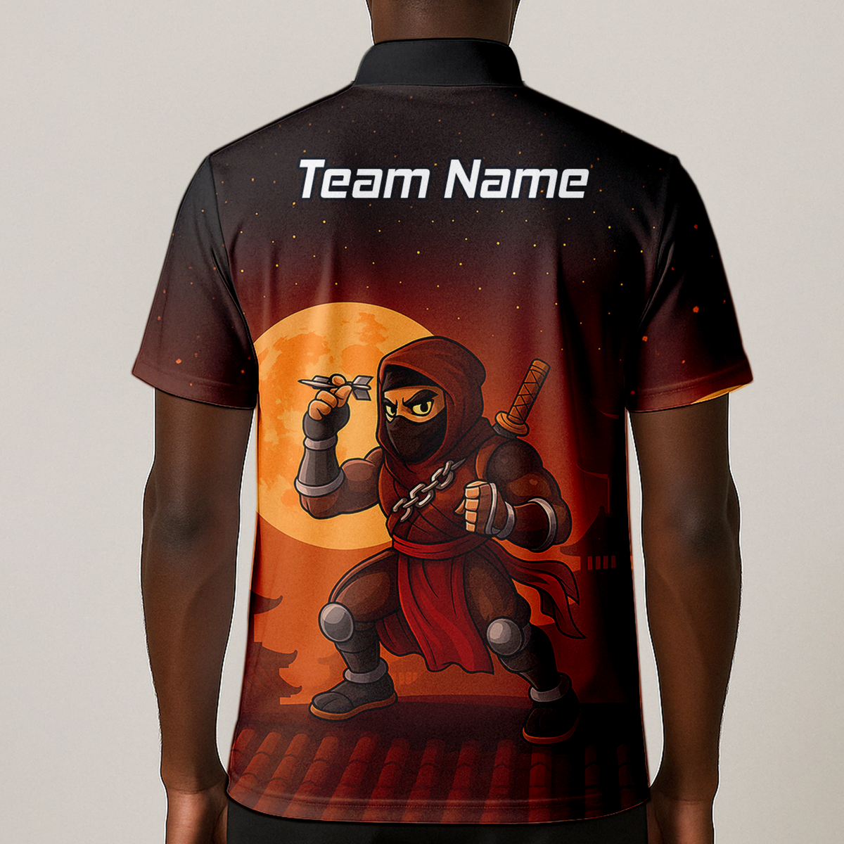 Personalised Ninja Moon Darts Polo Shirt Brown Black For Men E2506 additional image 1