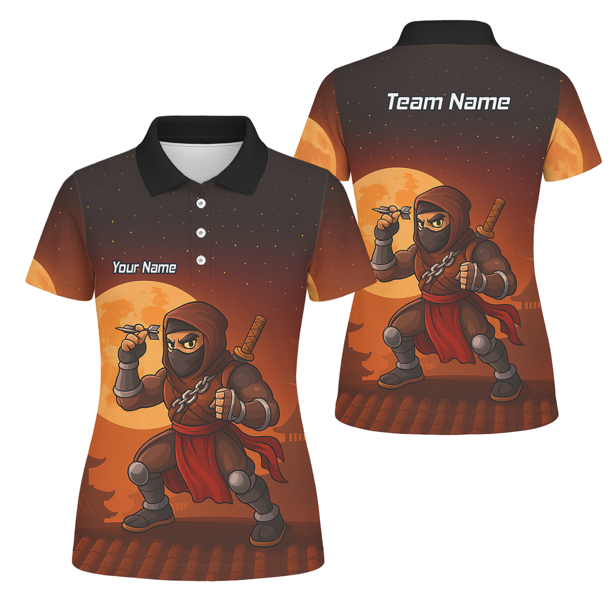 Personalised Ninja Moon Darts Polo Shirt Brown Black For Men E2506 main image - polo No