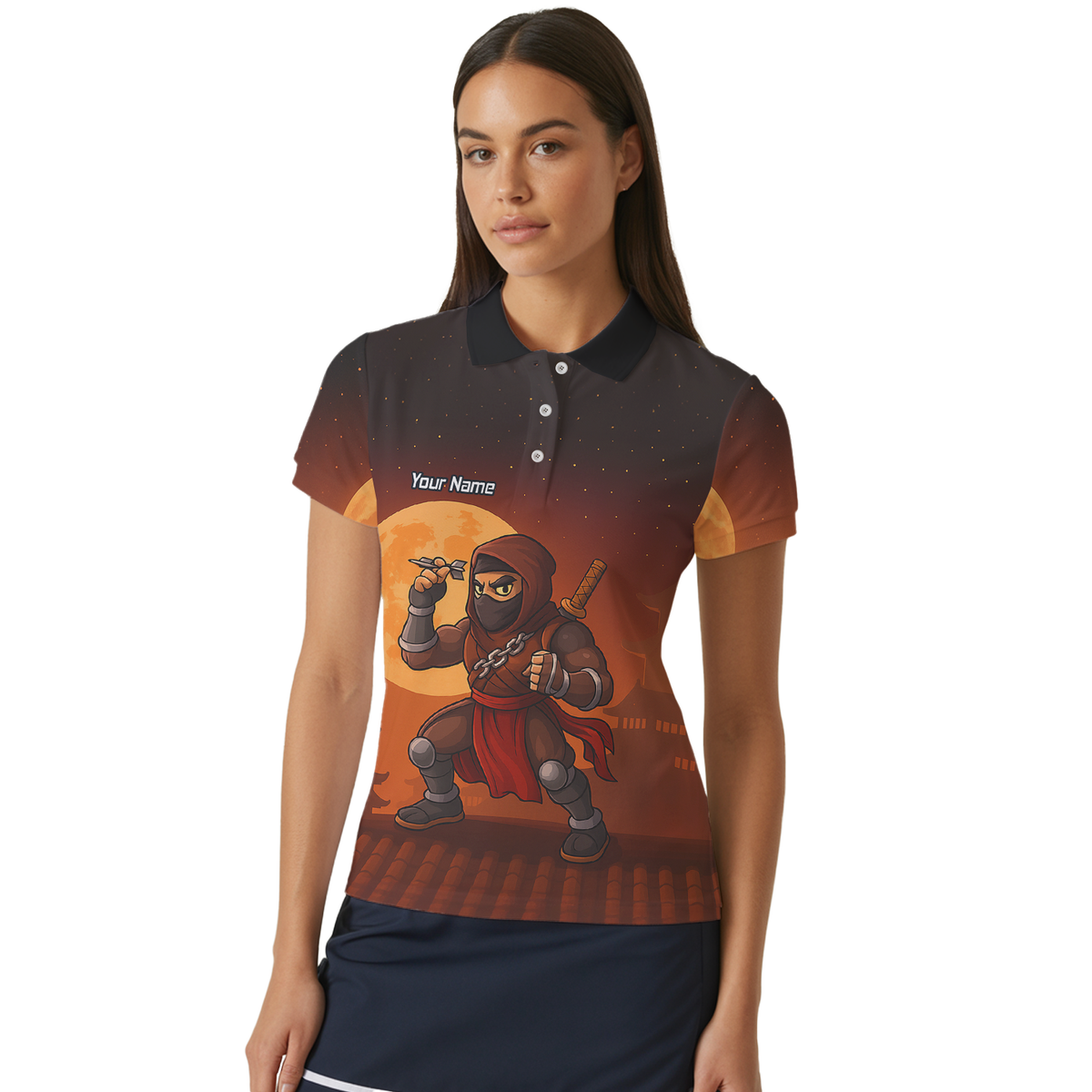 Personalised Ninja Moon Darts Polo Shirt Brown Black For Men E2506 additional image 4