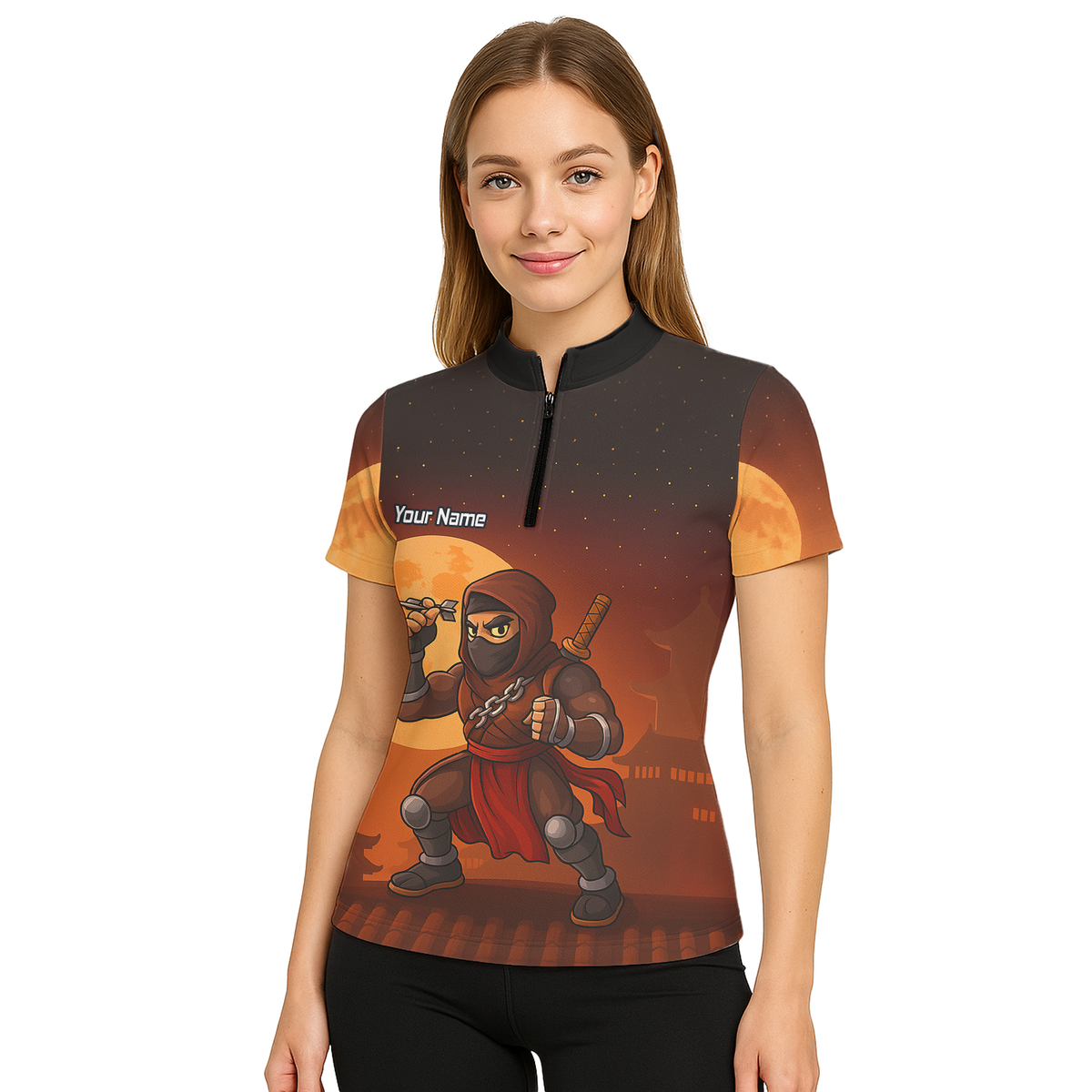Personalised Ninja Moon Darts Polo Shirt Brown Black For Men E2506 additional image 5