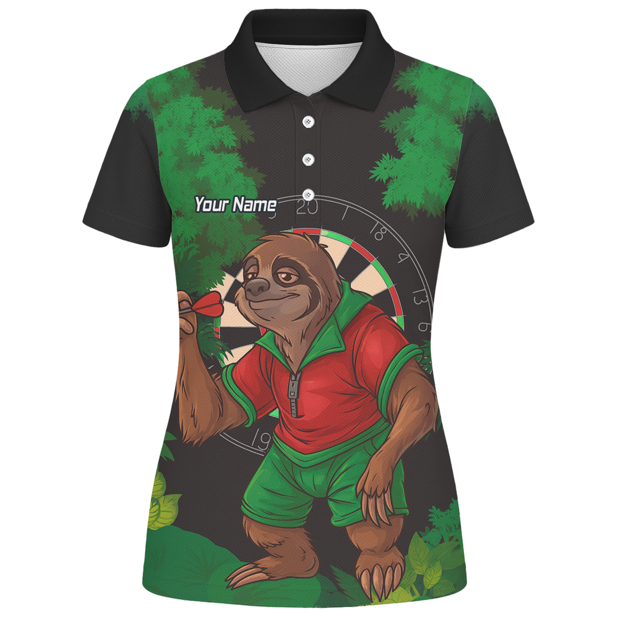 Personalised Sloth Jungle Dart Polo Shirt Black Green Red For Men K9408 additional image 1