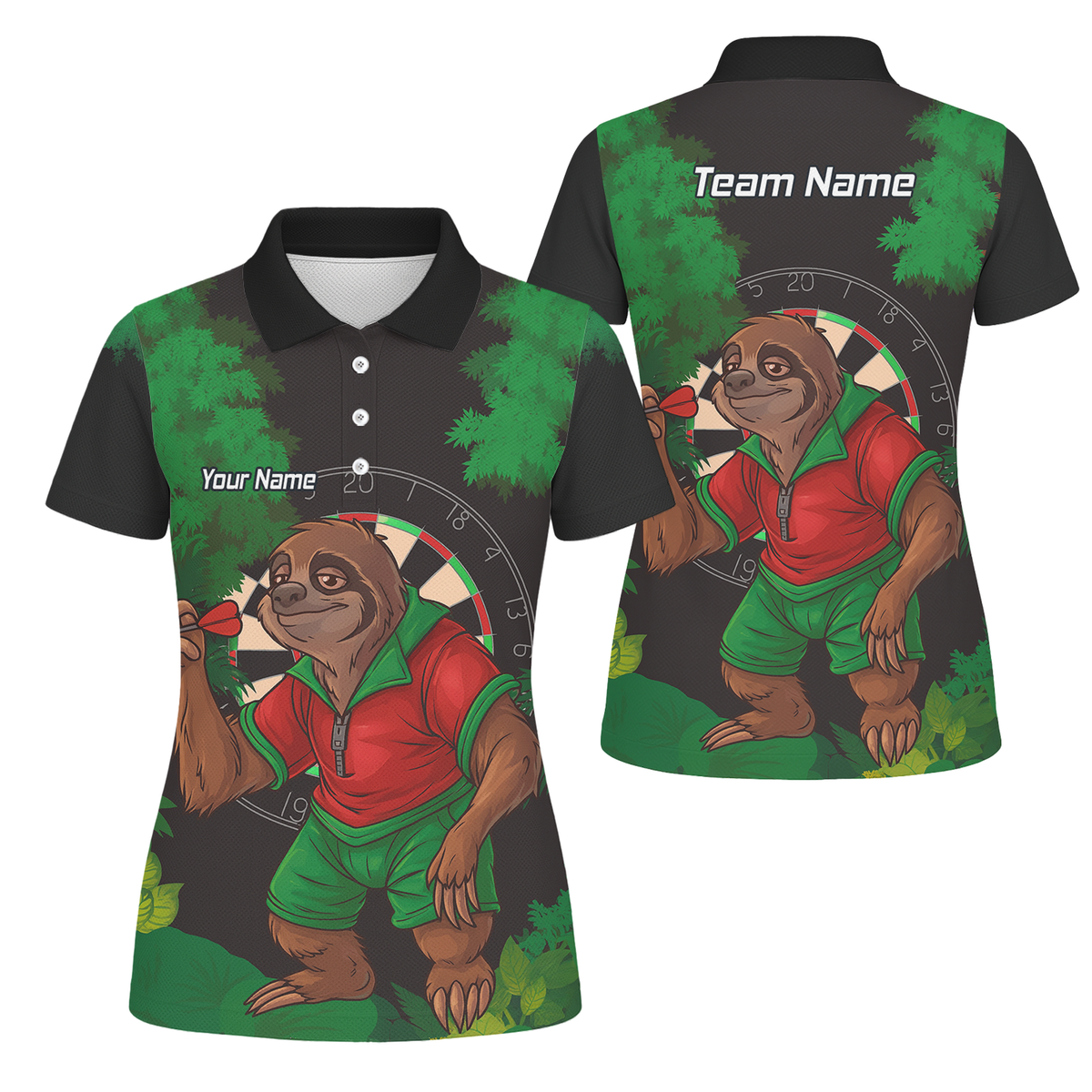 Personalised Sloth Jungle Dart Polo Shirt Black Green Red For Men K9408 main image - polo No