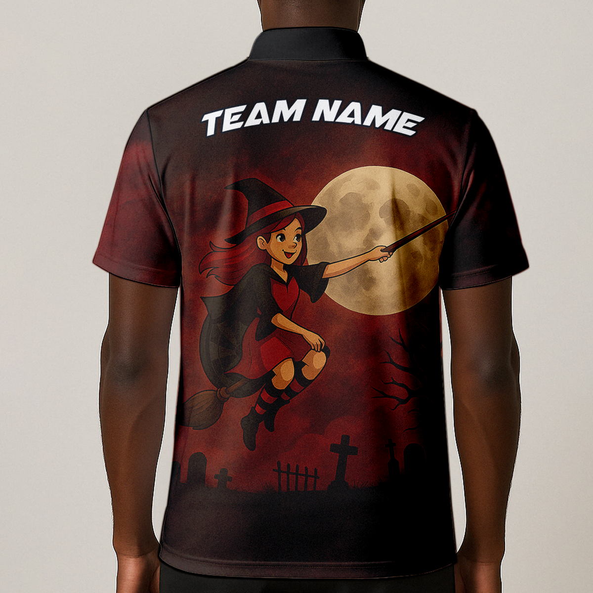Personalized Halloween Witch Dart Polo Shirt Dark Red Black additional image 1