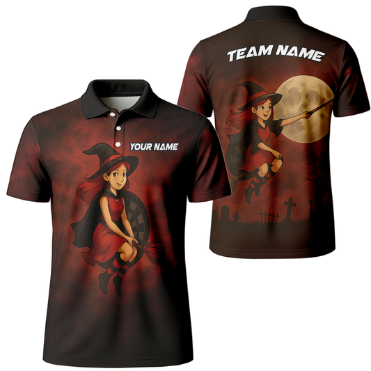 Personalized Halloween Witch Dart Polo Shirt Dark Red Black main image - polo, Pocket No