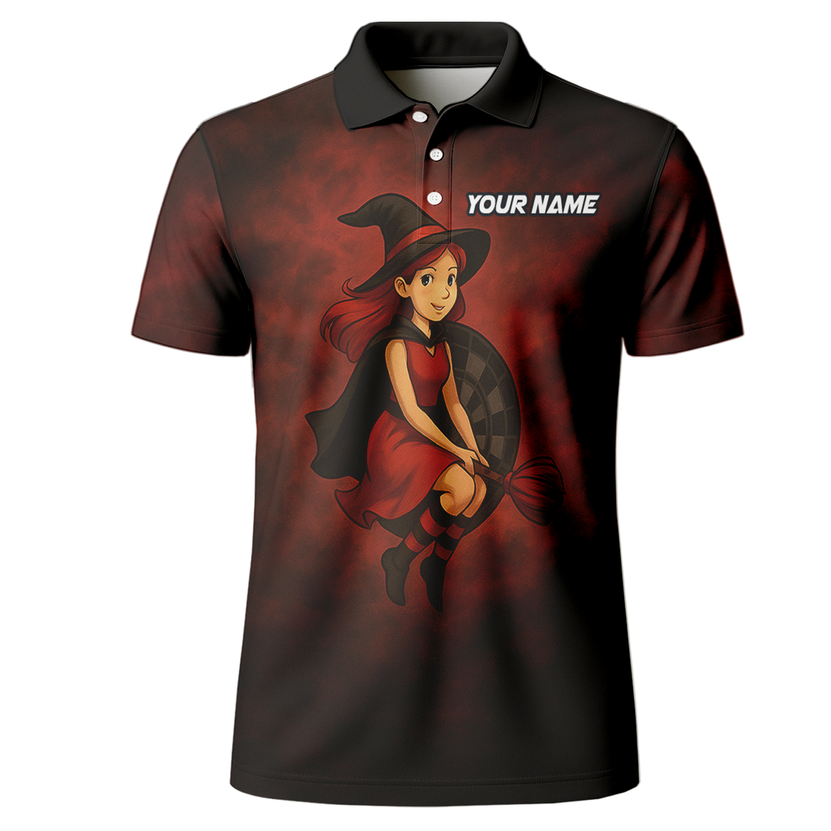 Personalized Halloween Witch Dart Polo Shirt Dark Red Black additional image 2
