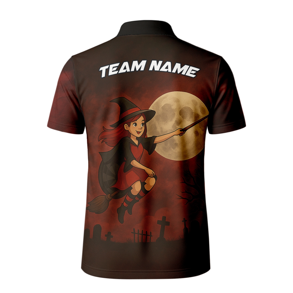 Personalized Halloween Witch Dart Polo Shirt Dark Red Black additional image 3