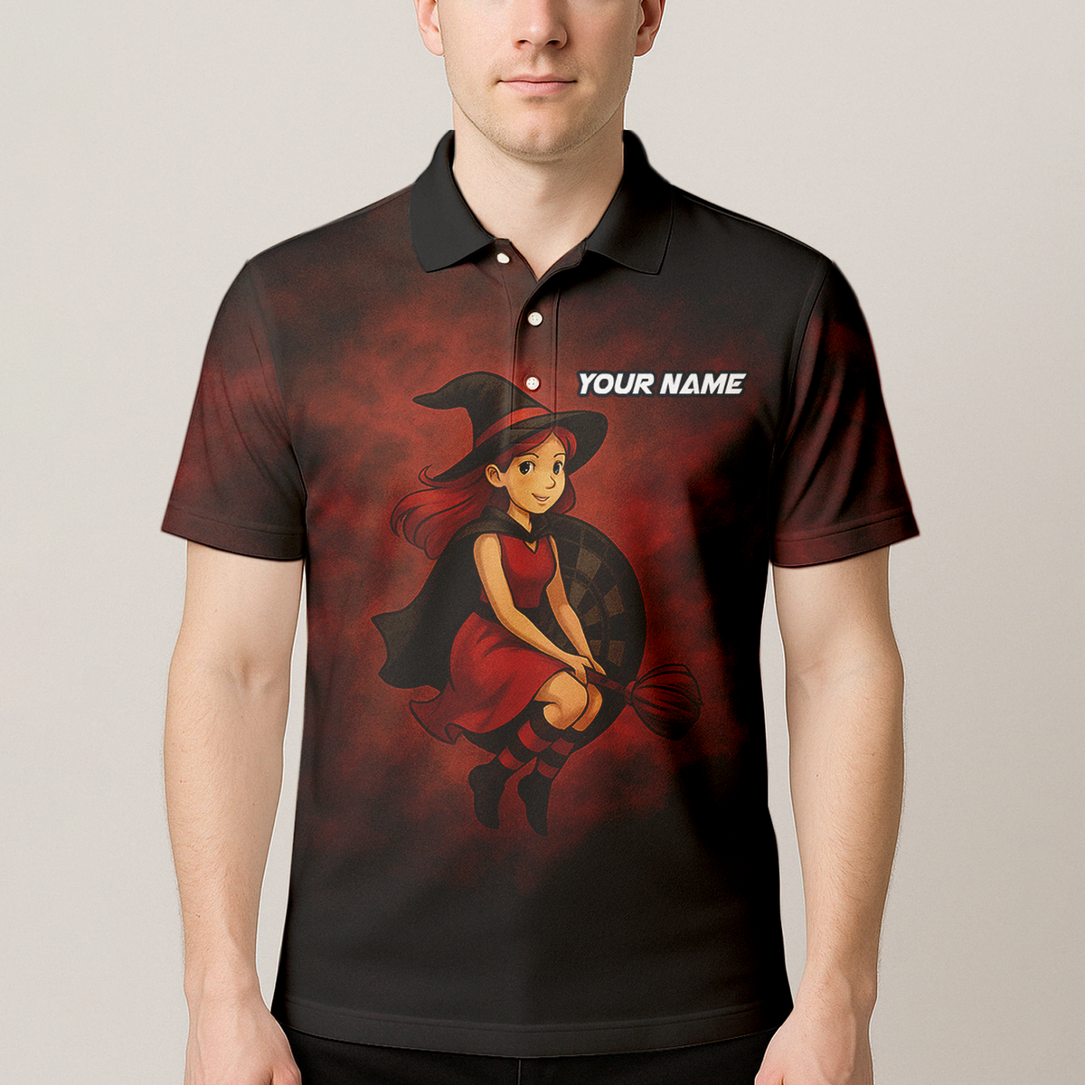 Personalized Halloween Witch Dart Polo Shirt Dark Red Black additional image 4