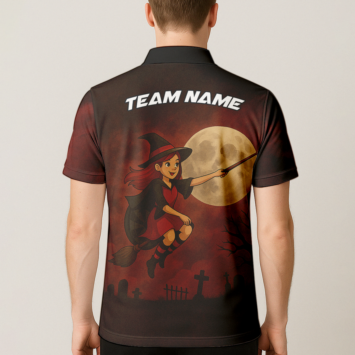 Personalized Halloween Witch Dart Polo Shirt Dark Red Black additional image 5