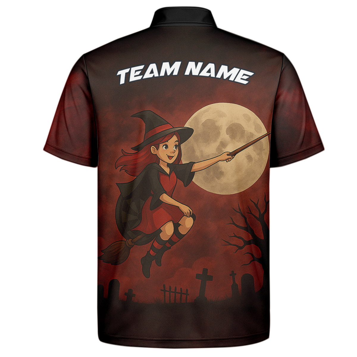 Personalized Halloween Witch Dart Polo Shirt Dark Red Black additional image 7